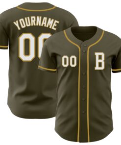 Custom Olive White-Old Gold Authentic Salute To Service Baseball Jersey