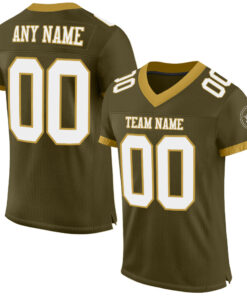 Custom Olive White-Old Gold Mesh Authentic Salute To Service Football Jersey