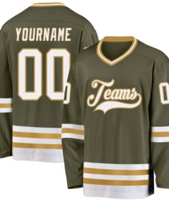 Custom Olive White-Old Gold Salute To Service Hockey Jersey