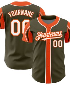 Custom Olive White-Orange 3 Colors Arm Shapes Authentic Salute To Service Baseball Jersey