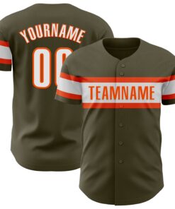 Custom Olive White-Orange Authentic Salute To Service Baseball Jersey