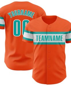 Custom Orange Aqua-White Authentic Baseball Jersey