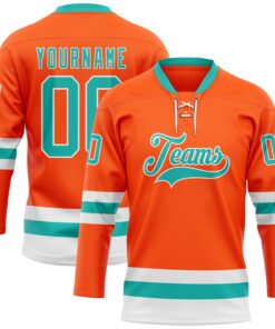 Custom Orange Aqua-White Hockey Lace Neck Jersey