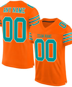 Custom Orange Aqua-White Mesh Authentic Football Jersey