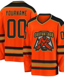 Custom Orange Black-Old Gold Hockey Jersey