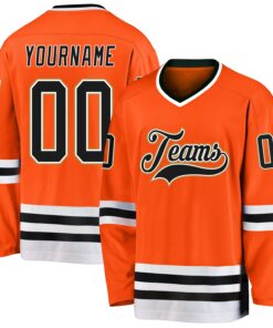 Custom Orange Black-Old Gold Hockey Jersey