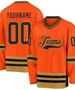 Custom Orange Black-Old Gold Hockey Jersey
