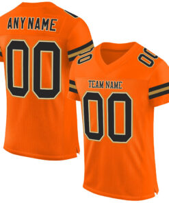 Custom Orange Black-Old Gold Mesh Authentic Football Jersey