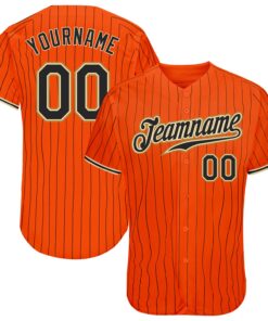 Custom Orange Black Pinstripe Black-Old Gold Authentic Baseball Jersey
