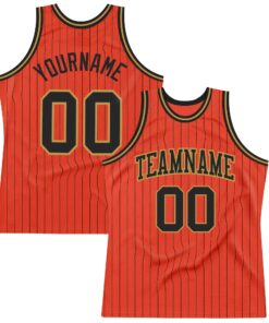 Custom Orange Black Pinstripe Black-Old Gold Authentic Basketball Jersey
