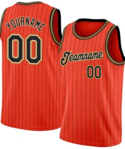 Custom Orange Black Pinstripe Black-Old Gold Authentic Basketball Jersey