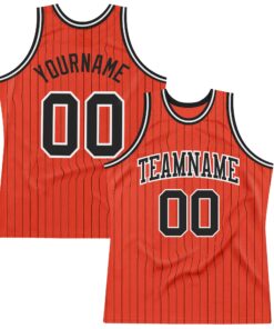 Custom Orange Black Pinstripe Black-White Authentic Basketball Jersey