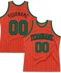 Custom Orange Black Pinstripe Kelly Green Authentic Basketball Jersey