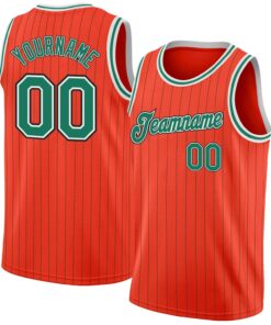 Custom Orange Black Pinstripe Kelly Green-White Authentic Basketball Jersey