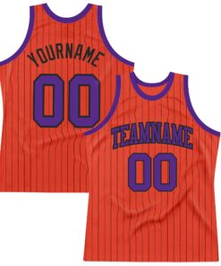 Custom Orange Black Pinstripe Purple Authentic Basketball Jersey