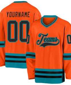 Custom Orange Black-Teal Hockey Jersey