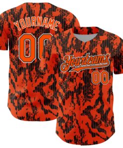 Custom Orange Black-White 3D Pattern Design Abstract Fluid Authentic Baseball Jersey
