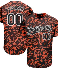 Custom Orange Black-White 3D Pattern Design Authentic Baseball Jersey