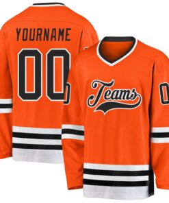 Custom Orange Black-White Hockey Jersey