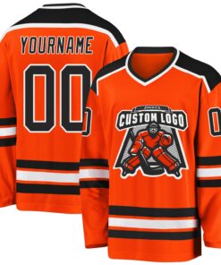Custom Orange Black-White Hockey Jersey
