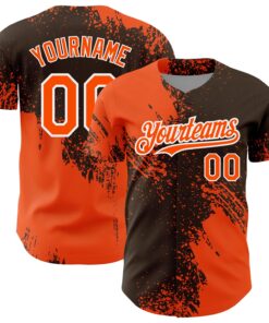 Custom Orange Brown-White 3D Pattern Design Abstract Brush Stroke Authentic Baseball Jersey