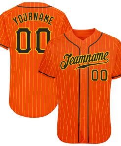 Custom Orange Gold Pinstripe Black-Gold Authentic Baseball Jersey