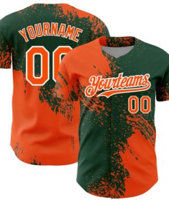 Custom Orange Green-White 3D Pattern Design Abstract Brush Stroke Authentic Baseball Jersey