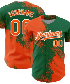 Custom Orange Kelly Green-White 3D Pattern Design Abstract Brush Stroke Authentic Baseball Jersey