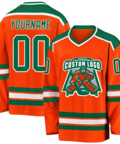Custom Orange Kelly Green-White Hockey Jersey