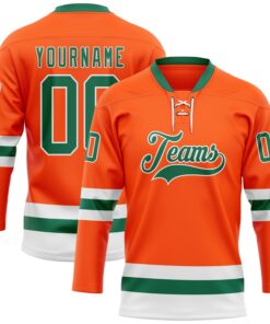 Custom Orange Kelly Green-White Hockey Lace Neck Jersey