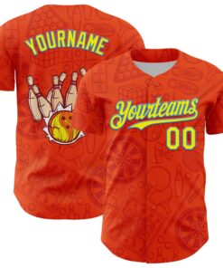 Custom Orange Light Yellow-Electric Blue Comic Doodle Ballgame 3D Pattern Design Authentic Baseball Jersey