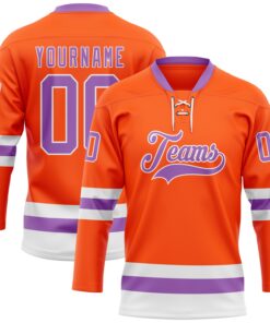Custom Orange Medium Purple-White Hockey Lace Neck Jersey