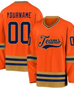 Custom Orange Navy-Old Gold Hockey Jersey
