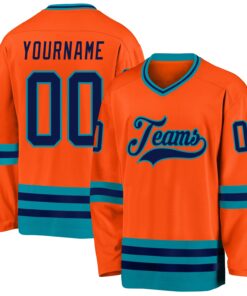 Custom Orange Navy-Teal Hockey Jersey