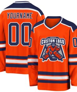 Custom Orange Navy-White Hockey Jersey