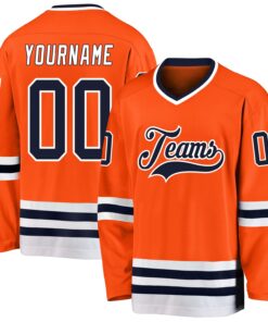 Custom Orange Navy-White Hockey Jersey
