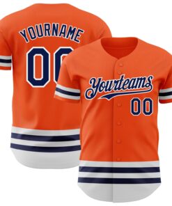 Custom Orange Navy-White Line Authentic Baseball Jersey