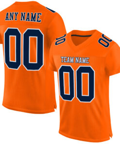 Custom Orange Navy-White Mesh Authentic Football Jersey