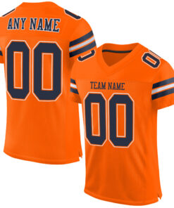 Custom Orange Navy-White Mesh Authentic Football Jersey