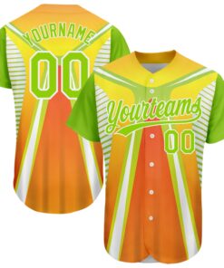 Custom Orange Neon Green-White 3D Pattern Design Abstract Sport Authentic Baseball Jersey