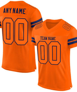 Custom Orange Orange-Navy Mesh Authentic Football Jersey