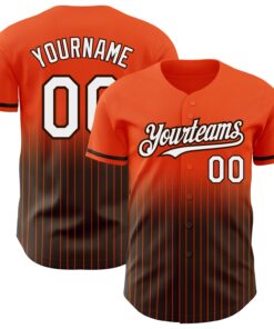 Custom Orange Pinstripe White-Brown Authentic Fade Fashion Baseball Jersey