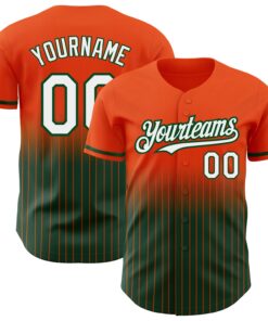 Custom Orange Pinstripe White-Green Authentic Fade Fashion Baseball Jersey