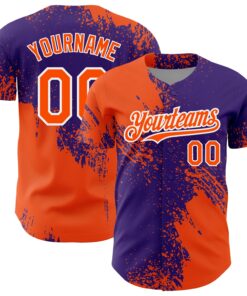 Custom Orange Purple-White 3D Pattern Design Abstract Brush Stroke Authentic Baseball Jersey