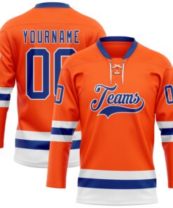 Custom Orange Royal-White Hockey Lace Neck Jersey