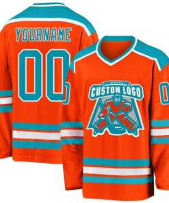 Custom Orange Teal-White Hockey Jersey