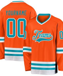 Custom Orange Teal-White Hockey Jersey