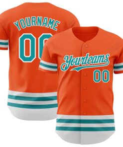 Custom Orange Teal-White Line Authentic Baseball Jersey