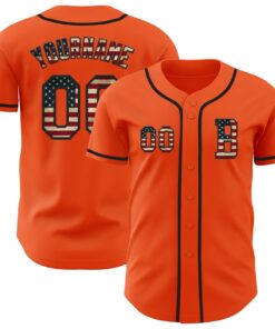 Custom Orange Vintage USA Flag-Black Authentic Baseball Jersey