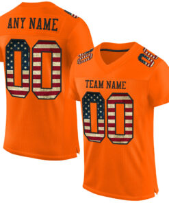 Custom Orange Vintage USA Flag-Black Mesh Authentic Football Jersey